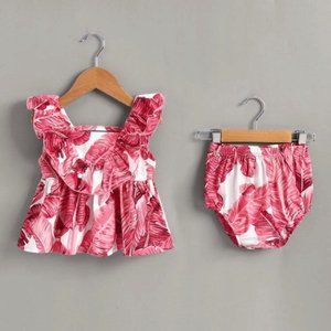 Tropical Trim Top Print Short Set